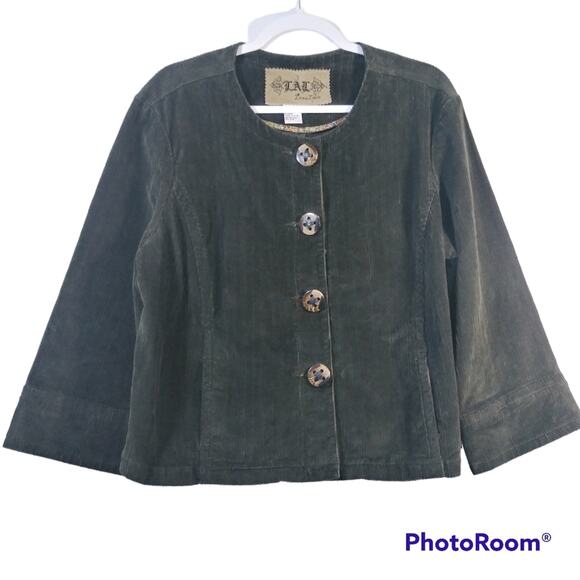 Live A Little Olive Green Corduroy Tortoise Button Front Size XL - Picture 1 of 6